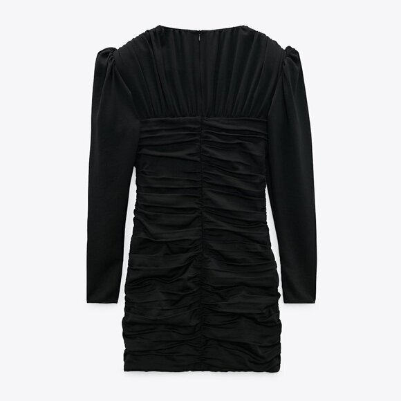 ZARA BLACK VOLUMINIOUS SLEEVE DRAPED DRESS - Picture 3 of 4